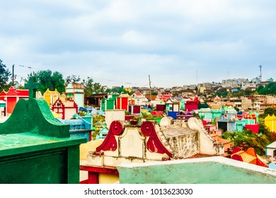 View on colorful cemetery by Chichicastenango in Guatemala