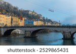 View on colorful Grenoble with cable car in France outdoor.