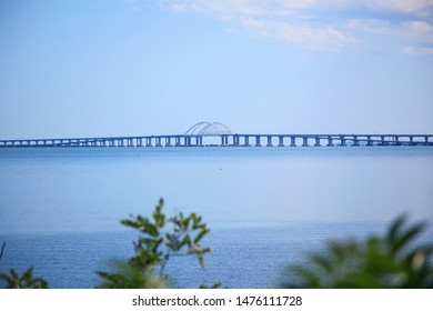 View On Crimean Bridge Road Across Kerch Strait. Sea Gate To The Sea Of Azov