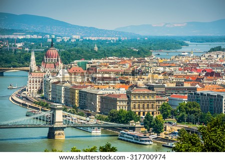 view on Danube and Budapest  in daytime