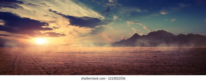 View on desert with mountains at surise, Egypt
