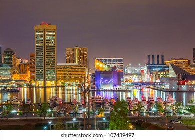 View On Downtown Of Baltimore At Night
