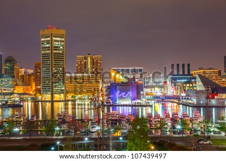 View on downtown of Baltimore at night