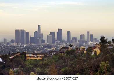 View on Downtown Los Angeles  in a hazy day