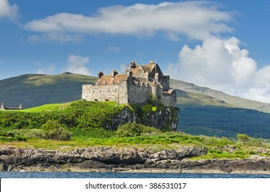 A view on Duart castle during summertime in the Hebrides on the westcoast of Scotland