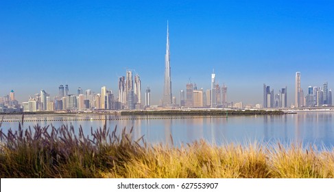 View on Dubai skyline at the sunrise, Dubai, United Arab Emirates  - Shutterstock ID 627553907