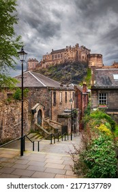 view on Edinburgh Castle from Heriot place in rainy day, Edinburgh, Scotland, UK - Shutterstock ID 2177137789