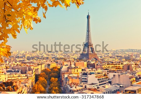 View on Eiffel tower at sunset, Paris, France