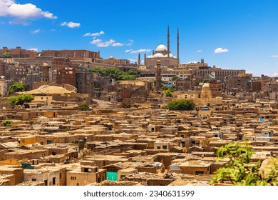 View on the famous Mosque of Muhammad Ali Pasha and slums of Cairo, Egypt
