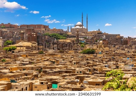 View on the famous Mosque of Muhammad Ali Pasha and slums of Cairo, Egypt