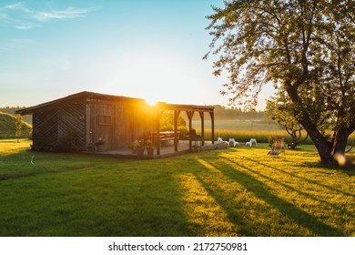 View On Garden From House During Epic Sunrise, Countryside Home Garden