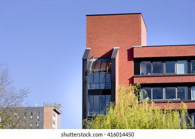 View on the generic red brick office building. Manchester, England