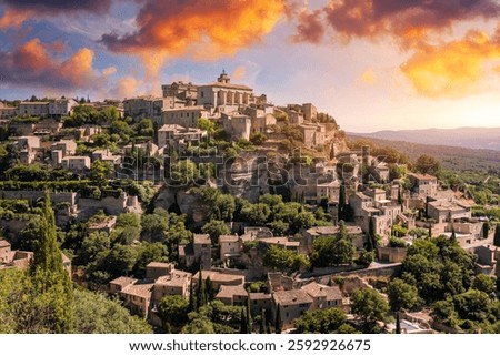 View on Gordes, a small typical town in Provence, France. Discover the stunning hilltop village of Gordes in Provence. Ancient hilltop village of Gordes, Provence, France.