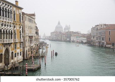 View On The Grand Canal In The Winter Fog, Venice Italy