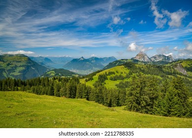 View on Grosser Mythen peak and Lake Lucern as seen from Hoch Ybrig In Switzerland