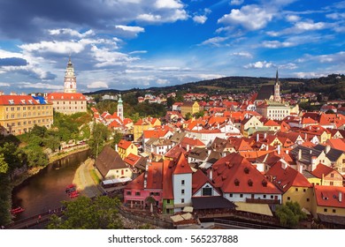 View on historical centre of Cesky Krumlov and Vltava river,Unesco heritage,Czech republic