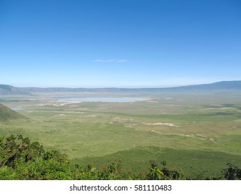 View on huge Ngorongoro caldera (extinct volcano crater). Tanzania, East Africa. 
