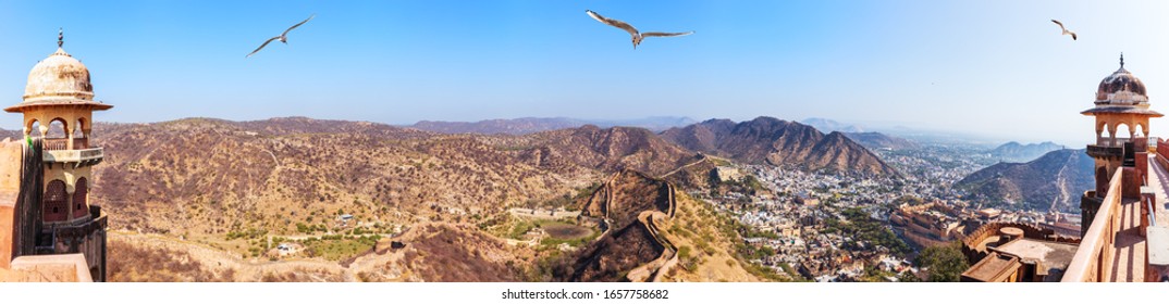 View On Jaipur And The Aravalli Range, India, Beautiful Panorama