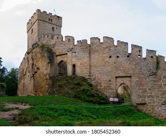 View on the keep and battlement ring wall of historical ruin of castle Helfenburk u Usteka
