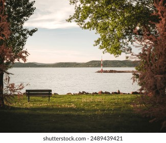 View on lake Balaton in spring with bench - Powered by Shutterstock