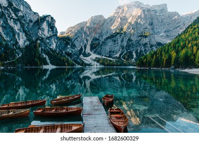 View on Lake "Lago di Braies" in Italian Alps - Powered by Shutterstock