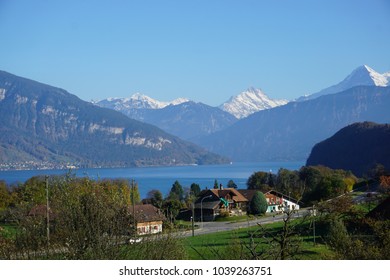 View on Lake Thun towards Interlaken
