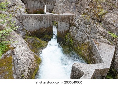View on a large concrete Salmon Ladder at an Icelandic waterfall (Glanni)