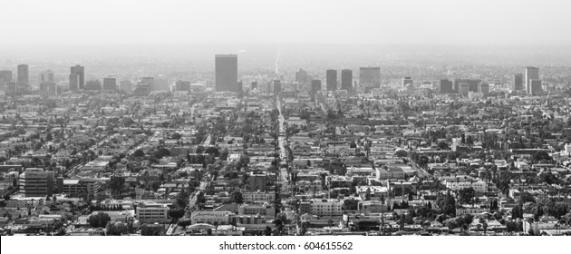 View on the Los Angeles city from above with downtown. USA