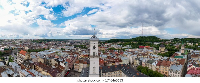 View on Lviv city hall from drone - Shutterstock ID 1748465633