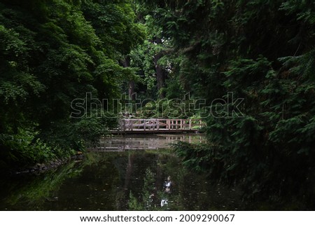 View on manmade river in Botanic Garden in Wroclaw, Poland.
