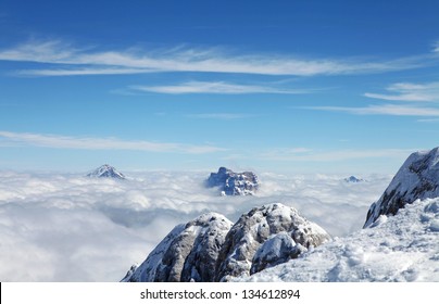 View On Mountains And Blue Sky Above Clouds