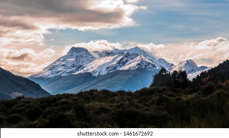 View on the mountains of mt. Aspiring National Park near Glenorchy and Lake Wakatipu on New Zealand's South Island. Breathtaking scenery and nature at its best.