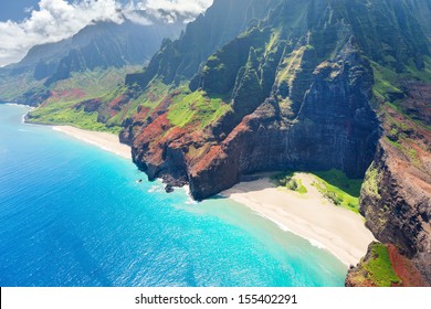 View on Na Pali Coast on Kauai island on Hawaii in a sunny day