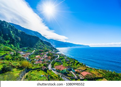 View on the northern coast by the Atlantic, Boaventura, Ponta Delgada, Madeira 