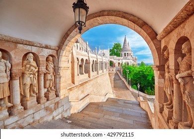 View on the Old Fisherman Bastion in Budapest. Arch Gallery. - Shutterstock ID 429792115