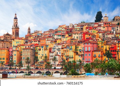 View on old part of Menton, Provence-Alpes-Cote d'Azur,  France. - Shutterstock ID 760116175