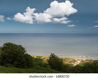 View On Omaha Beach, Seen From The American Cemetary In Normandy, France