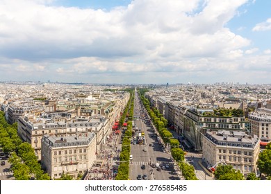 View On Paris From Arc De Triomphe, Champs Elysees Avenue, France