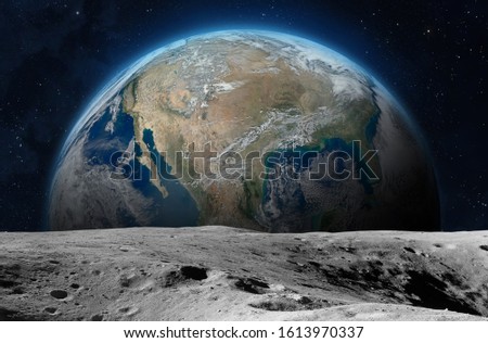 View on the planet Earth from the Moon surface. Elements of this image are furnished by NASA