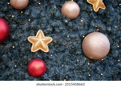 The View on the Red and Golden Christmas Decorations Hanging on the Christmas Tree - Powered by Shutterstock