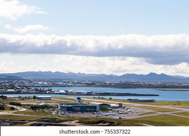 View on Reykjavik city and airport of Reykjavik- Keflavik. Selective focus.
