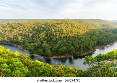 View on Royal National Park and Hacking River from Bangoona Lookout, NSW, Australia. Bird's eye view
