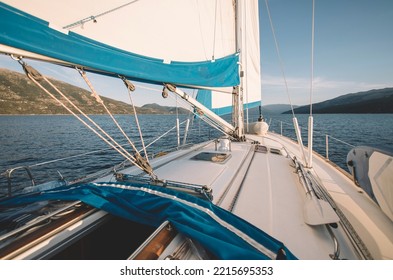 View On Sailboat Bow, Tilted By The Wind