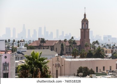 View on silhouette of downtown Los Angeles from Hollywood