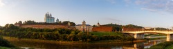 The View On Smolensk, Church Of The Smolensk Icon Of The Mother Of God Or The Dnieper Gate And Dnieper River And The Embankment In Summer In Russia.