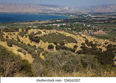 A View On The Southern Edge Of Sea Of Galilee (a.k.a Lake Of Gennesaret, Lake Kinneret, Sea Of Tiberias Or Tiberias Lake). The Kinneret Is Situated  In Israel, Deep In The Jordan Great Rift Valley.