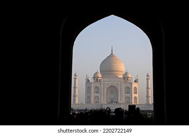 View On Tah Mahal Complex In Agra Through Black Frame Of Entrance