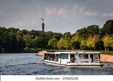 View on Victory Column in Tiergarten Park from Spree River, Berlin, German