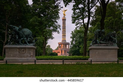 View on Victory Column from Tiergarten park in Berlin, Germany