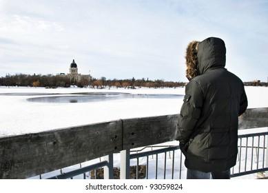 View On The  Wascana Lake And The Legislative Assembly Of Saskatchewan In Regina City From The Outlook